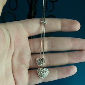 Crystal Pavé Heart Pendants Drop Necklace